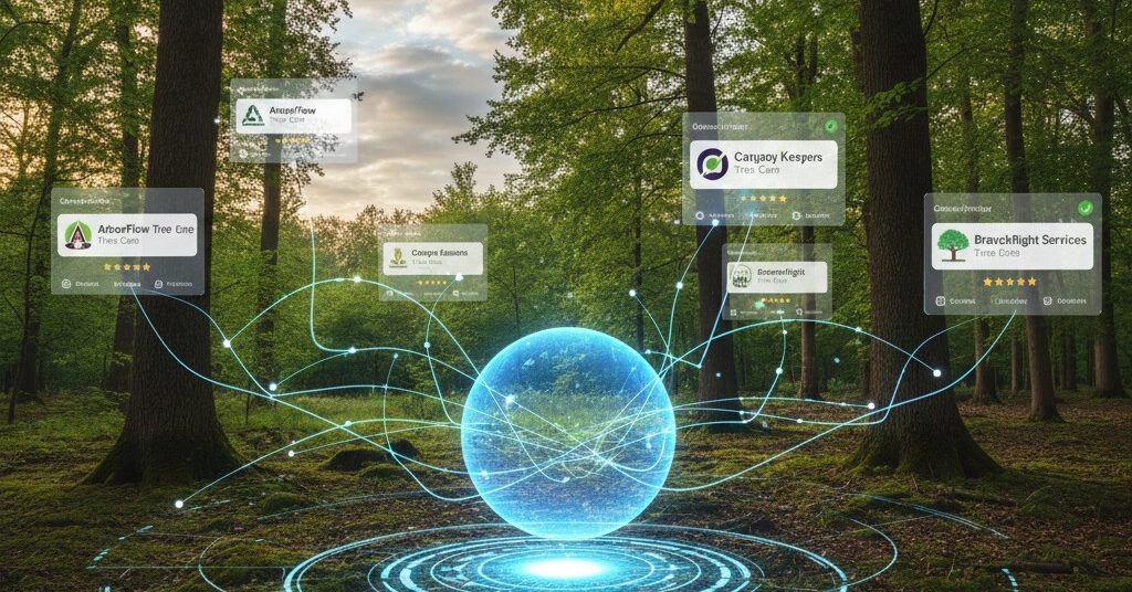 Illustration showing how AI search recommends local tree services